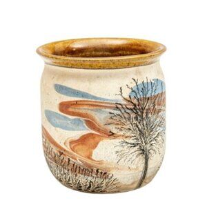 Sevierville Pottery Crock Style Planter Vase Matte Landscape TN Hand Painted